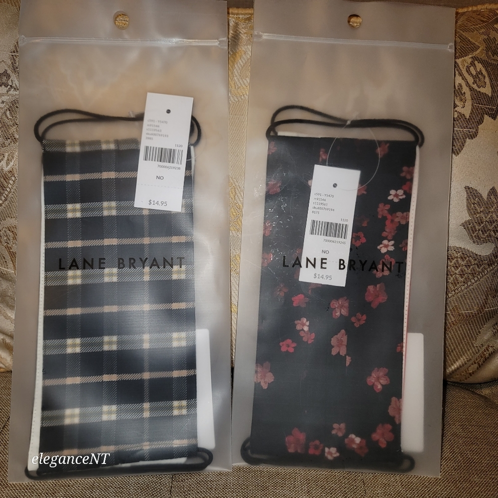 Lane Bryant (2) 2 pack 100% Cotton Design Face Masks NWT